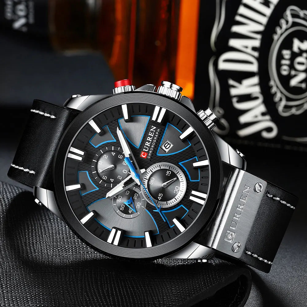 CURREN Top Luxury Brand Men's Military Waterproof Leather Sport Quartz Watches Chronograph Date Fashion Casual Men's Clock 8346