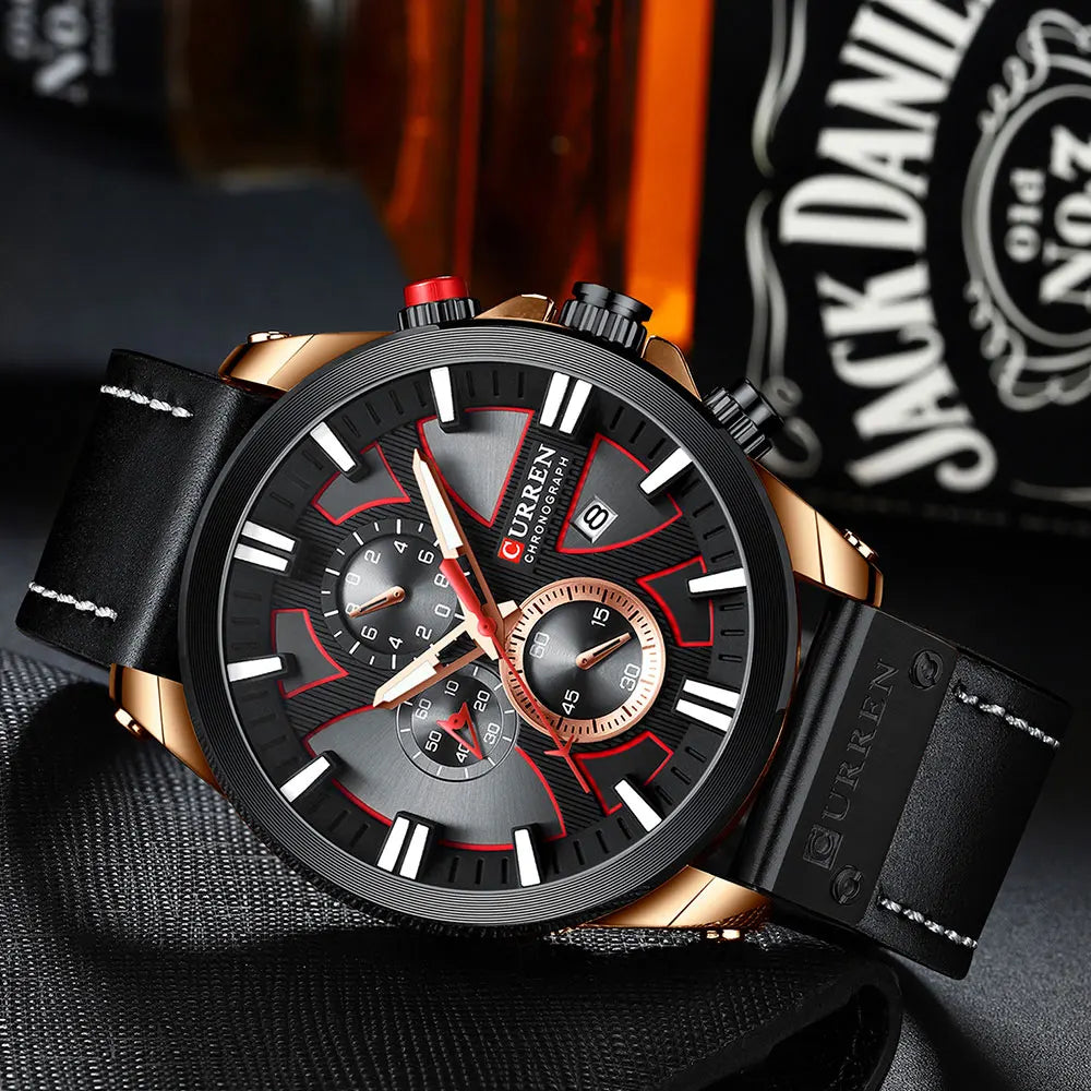 CURREN Top Luxury Brand Men's Military Waterproof Leather Sport Quartz Watches Chronograph Date Fashion Casual Men's Clock 8346