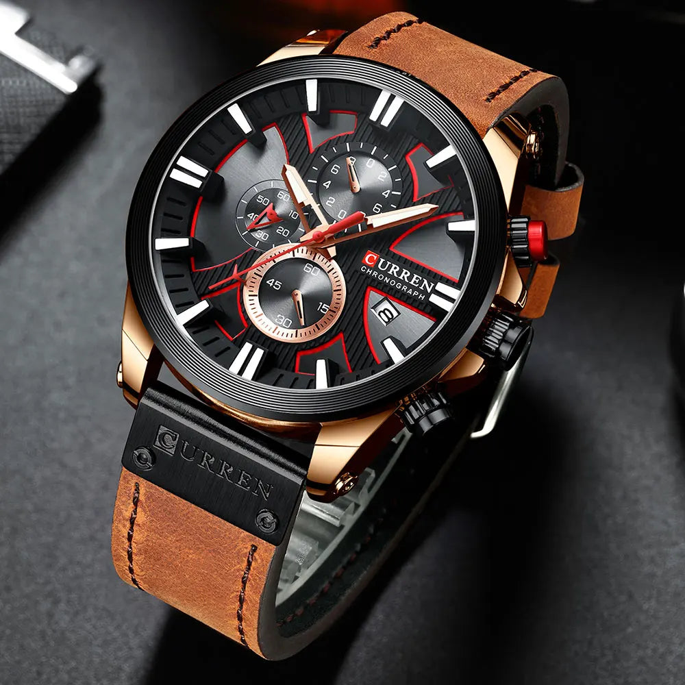 CURREN Top Luxury Brand Men's Military Waterproof Leather Sport Quartz Watches Chronograph Date Fashion Casual Men's Clock 8346