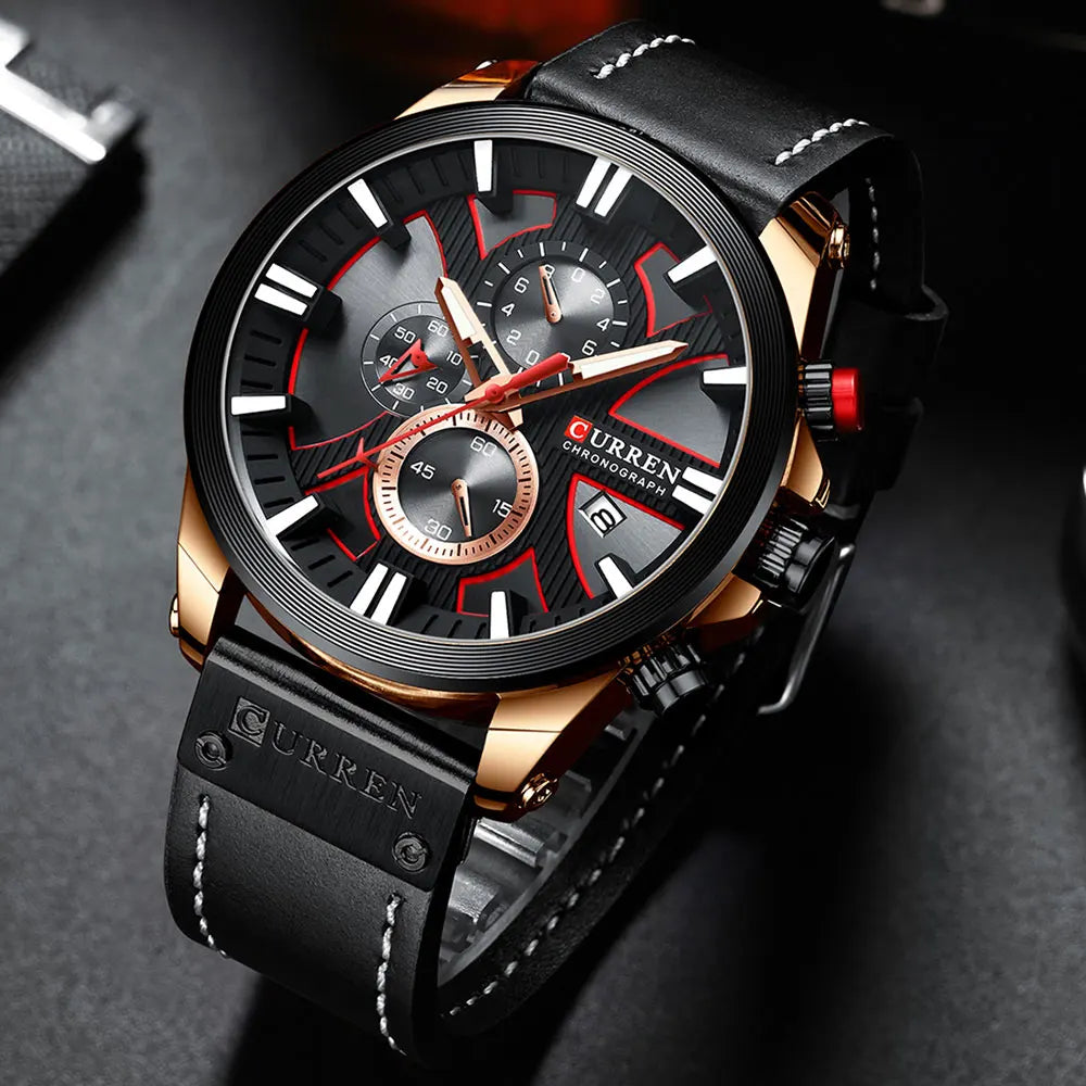 CURREN Top Luxury Brand Men's Military Waterproof Leather Sport Quartz Watches Chronograph Date Fashion Casual Men's Clock 8346