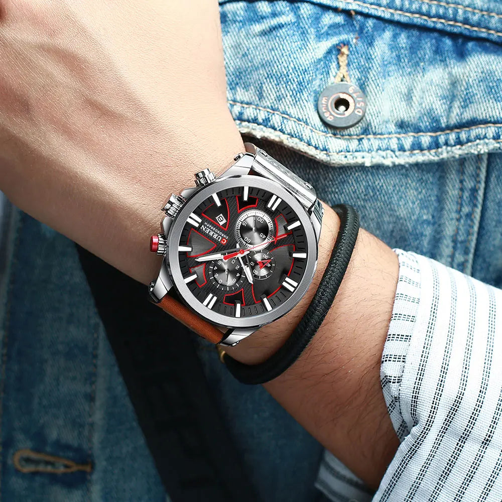 CURREN Top Luxury Brand Men's Military Waterproof Leather Sport Quartz Watches Chronograph Date Fashion Casual Men's Clock 8346