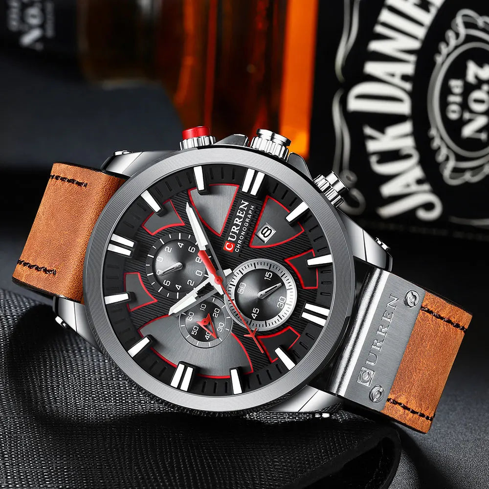 CURREN Top Luxury Brand Men's Military Waterproof Leather Sport Quartz Watches Chronograph Date Fashion Casual Men's Clock 8346