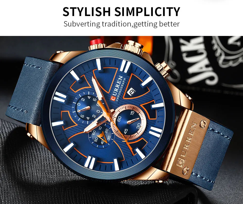 CURREN Top Luxury Brand Men's Military Waterproof Leather Sport Quartz Watches Chronograph Date Fashion Casual Men's Clock 8346