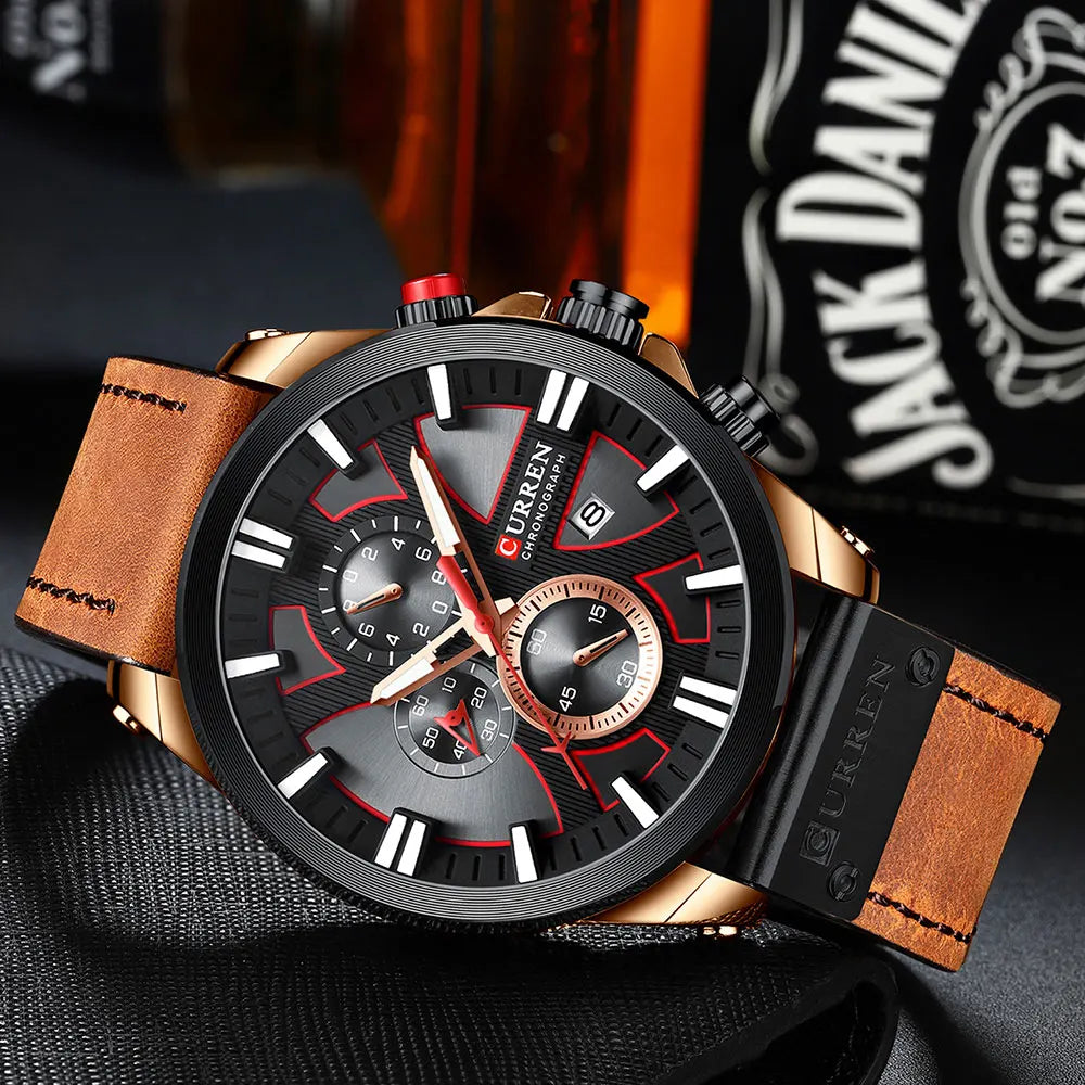 CURREN Top Luxury Brand Men's Military Waterproof Leather Sport Quartz Watches Chronograph Date Fashion Casual Men's Clock 8346