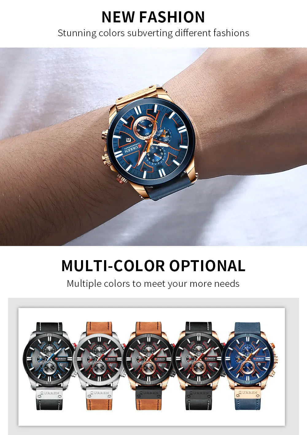 CURREN Top Luxury Brand Men's Military Waterproof Leather Sport Quartz Watches Chronograph Date Fashion Casual Men's Clock 8346