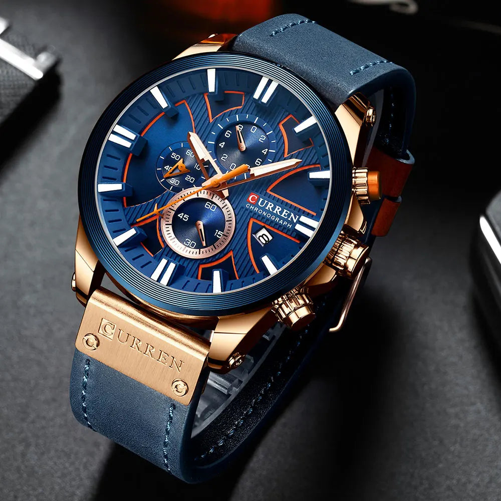 CURREN Top Luxury Brand Men's Military Waterproof Leather Sport Quartz Watches Chronograph Date Fashion Casual Men's Clock 8346