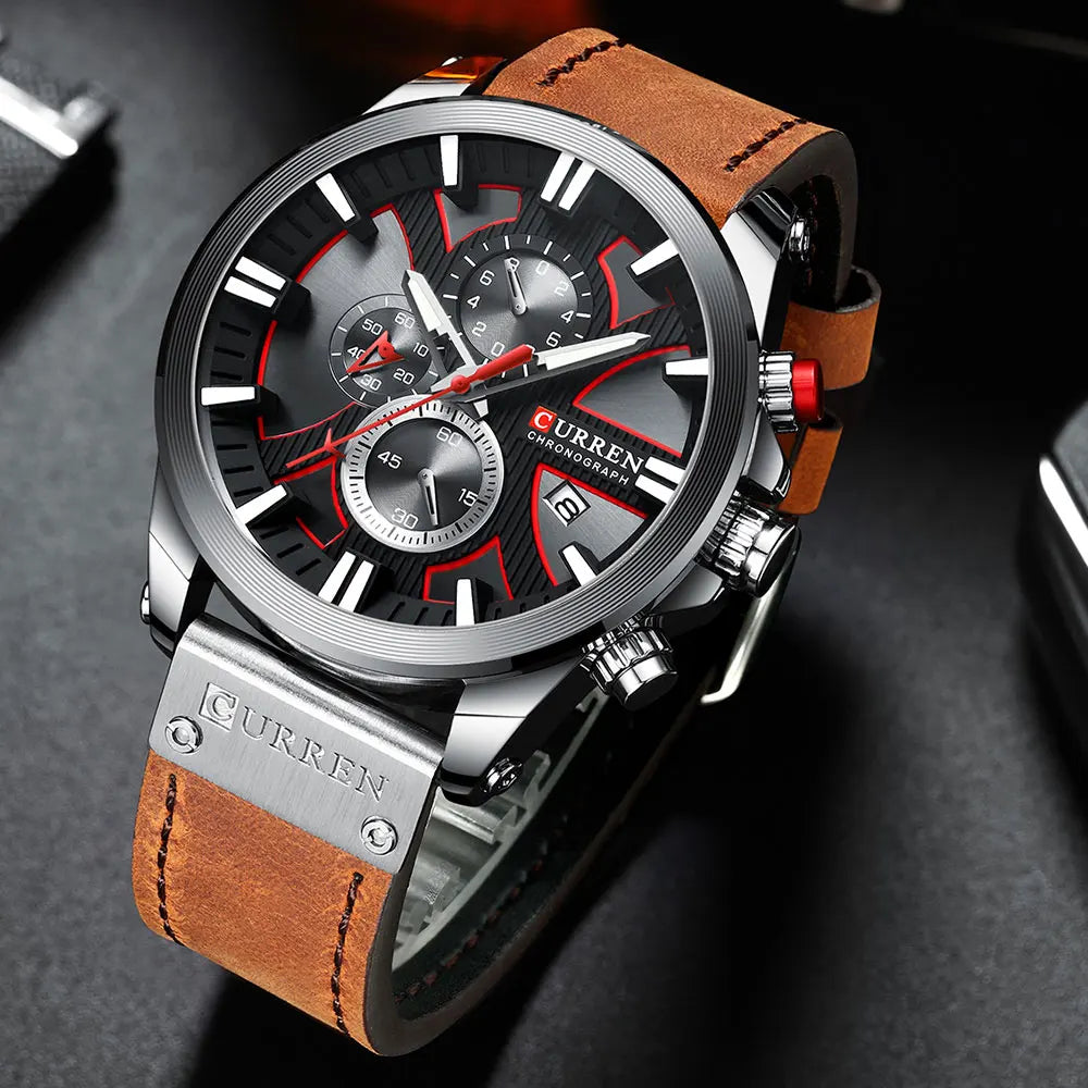 CURREN Top Luxury Brand Men's Military Waterproof Leather Sport Quartz Watches Chronograph Date Fashion Casual Men's Clock 8346