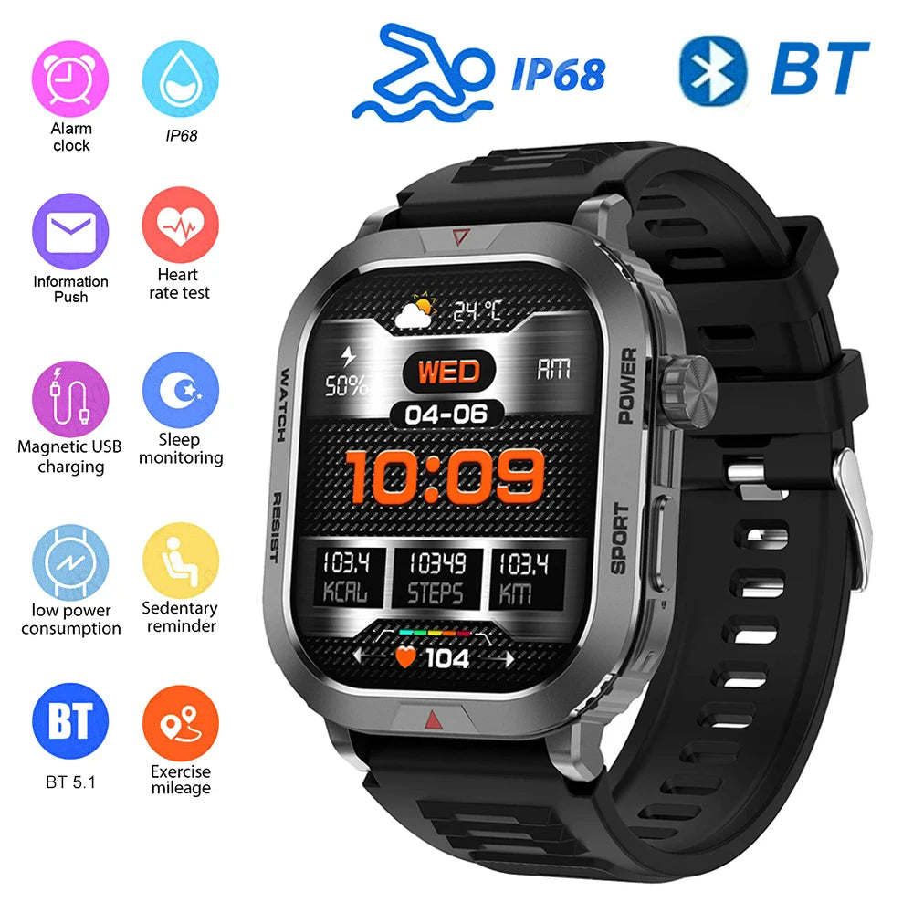 Smart Watch Men Women For Android iOS IP68 Waterproof 2 Inch Bluetooth Voice Call Heart Rate Sleep Monitoring Sports Smartwatch