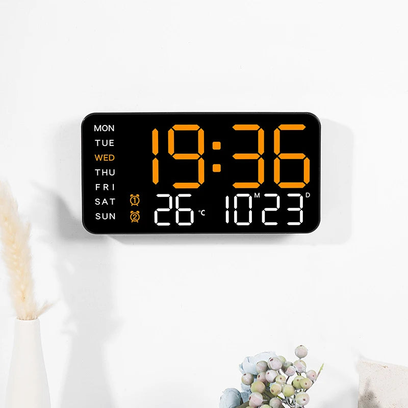 Large Digital Wall Clock Temp Date Week Display Remote Control USB Powered Table Clock Wall-mounted Dual Alarms LED Clocks