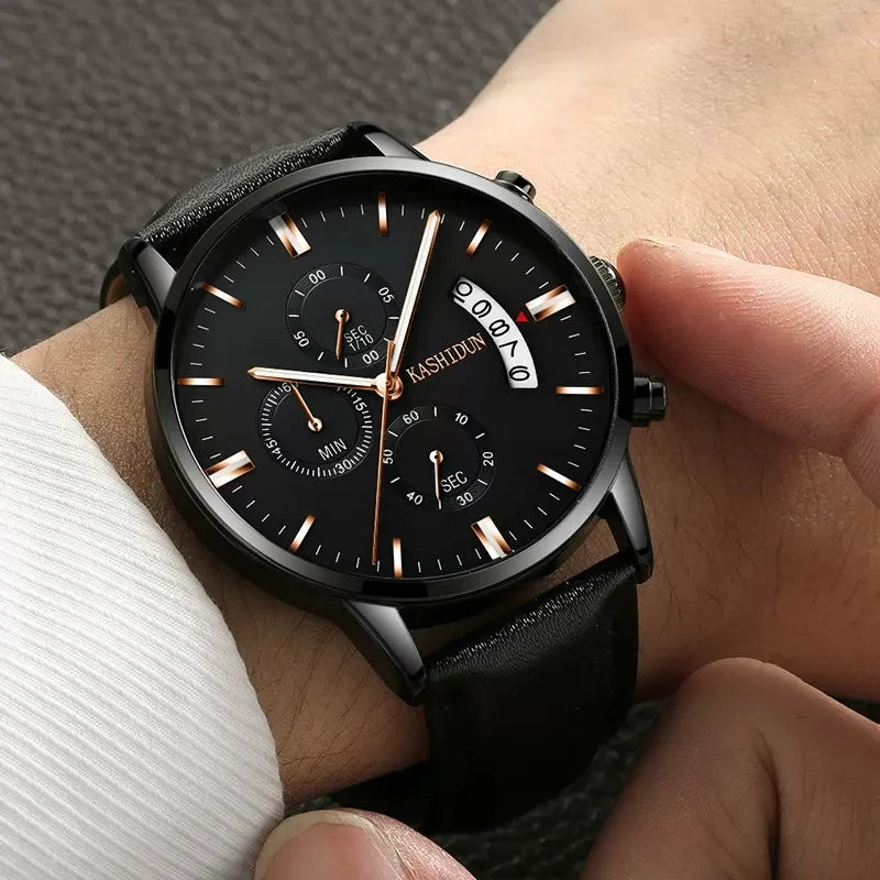 Business Men's Watch Brand Luxury Male Quartz Watches Minimalist Casual Leather Strap Digital Calendar Wristwatch Men Clock