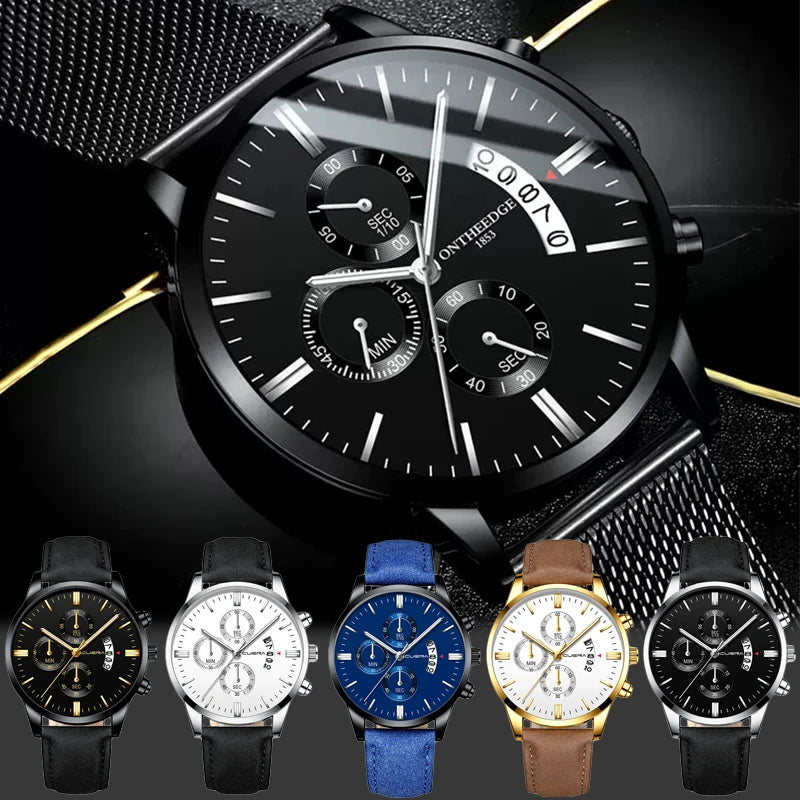 Business Men's Watch Brand Luxury Male Quartz Watches Minimalist Casual Leather Strap Digital Calendar Wristwatch Men Clock