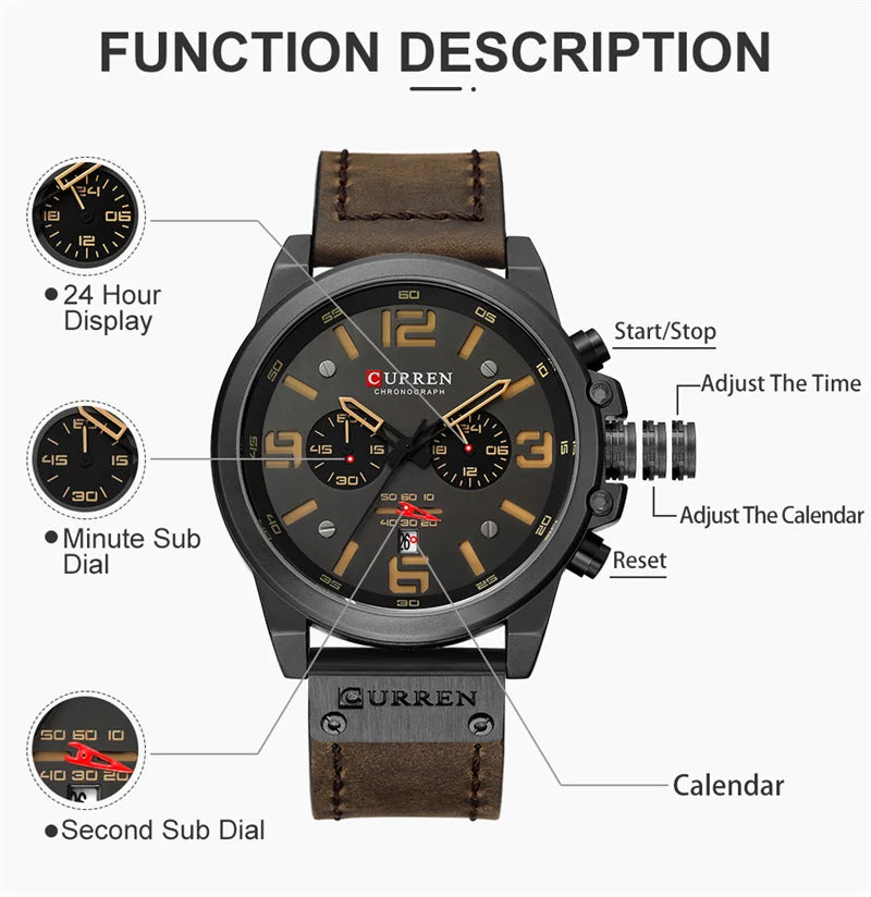 Curren 8314 Quartz Watch for Men Chronograph Sport Mens Watches Clock Leather Male Wristwatch Relogio Masculino Fashion Gift