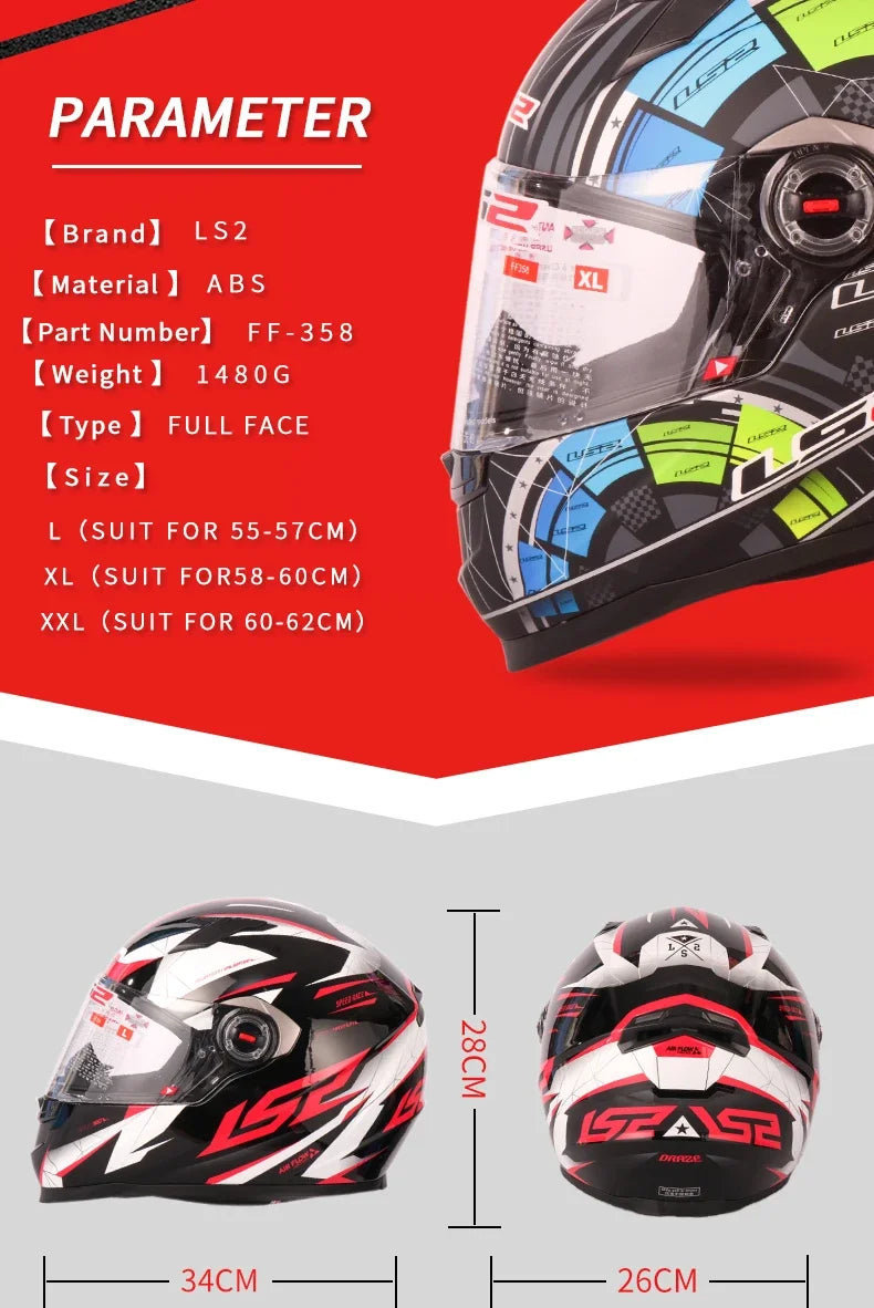 Original LS2 FF358 Motorcycle Helmet Full Face Off-road Racing Helmet Cascos Para Moto Men Black White Capacetes Casco Moto DOT