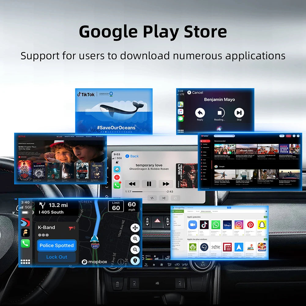 2024 Android 13 Smart CarPlay Ai Box Wired To Wireless CarPlay Wireless Android Auto For Netflix For YouTube GPS 5GWiFi