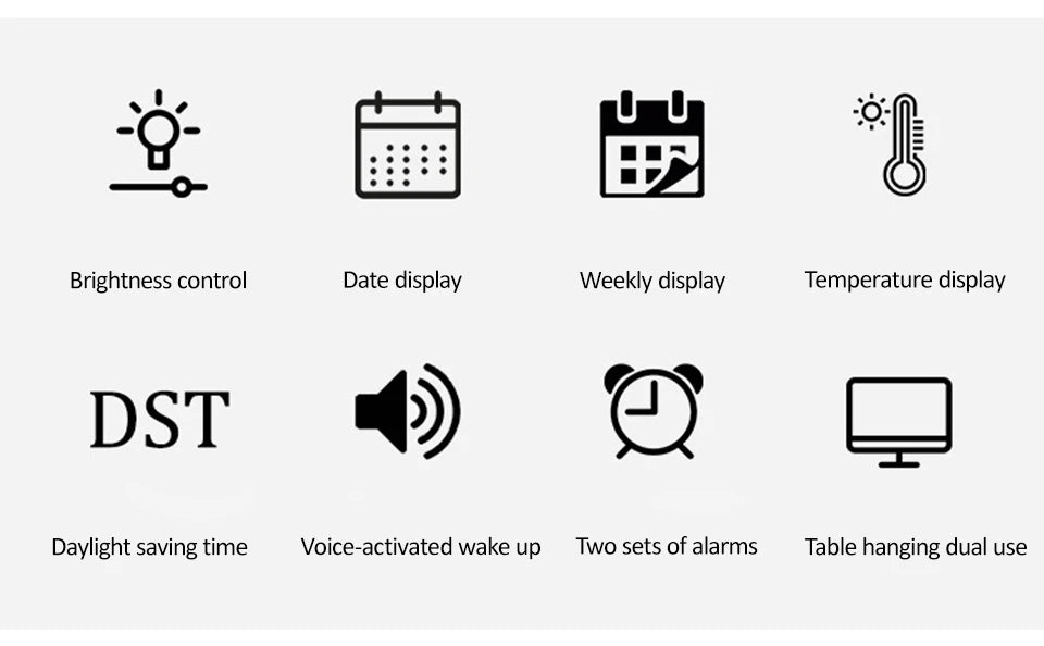 Large Digital Wall Clock Temp Date Week Display Remote Control USB Powered Table Clock Wall-mounted Dual Alarms LED Clocks