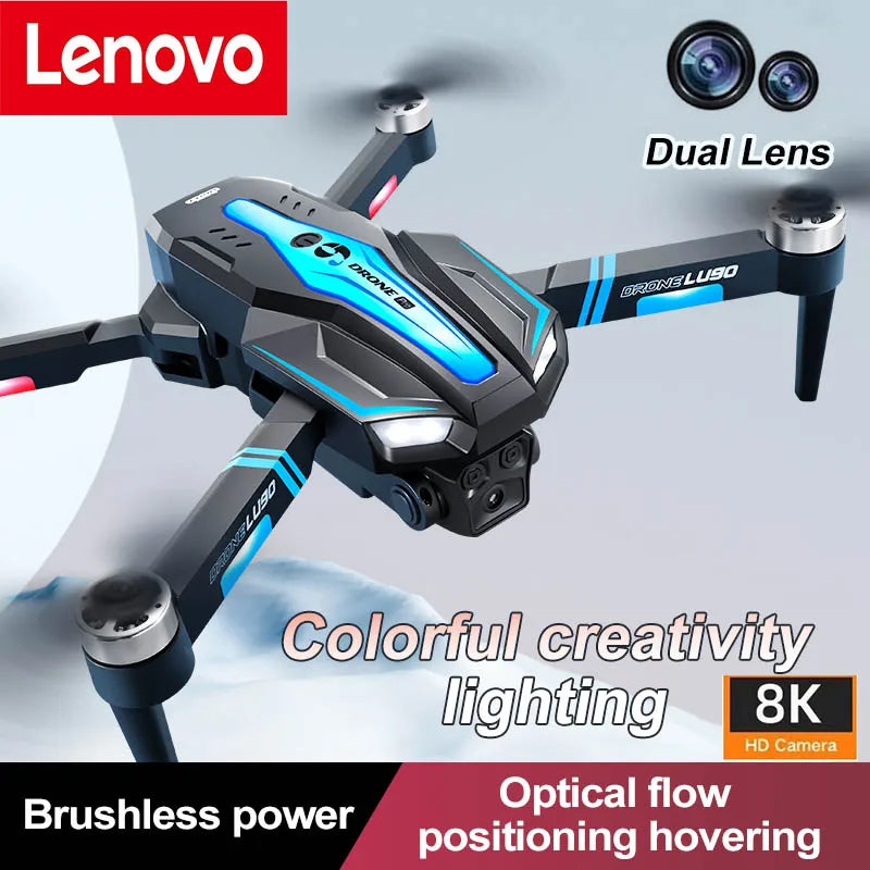 Lenovo 10000M LU90 Drone 8K HD Dual Camera Brushless Motor Obstacle Avoidance Optical Flow Adjustment Remote Control Toys 2024