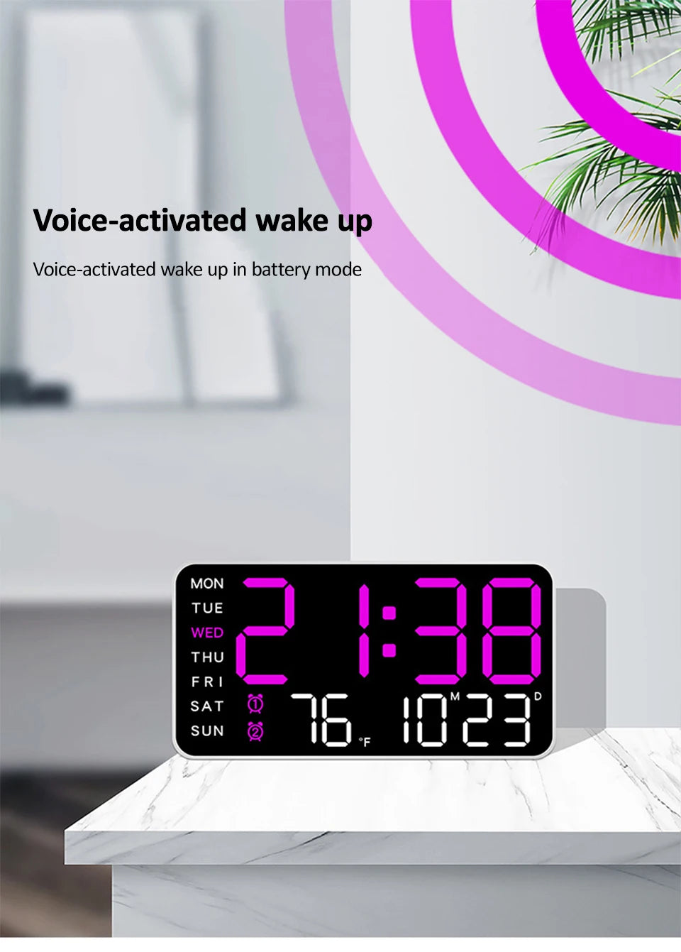 Large Digital Wall Clock Temp Date Week Display Remote Control USB Powered Table Clock Wall-mounted Dual Alarms LED Clocks