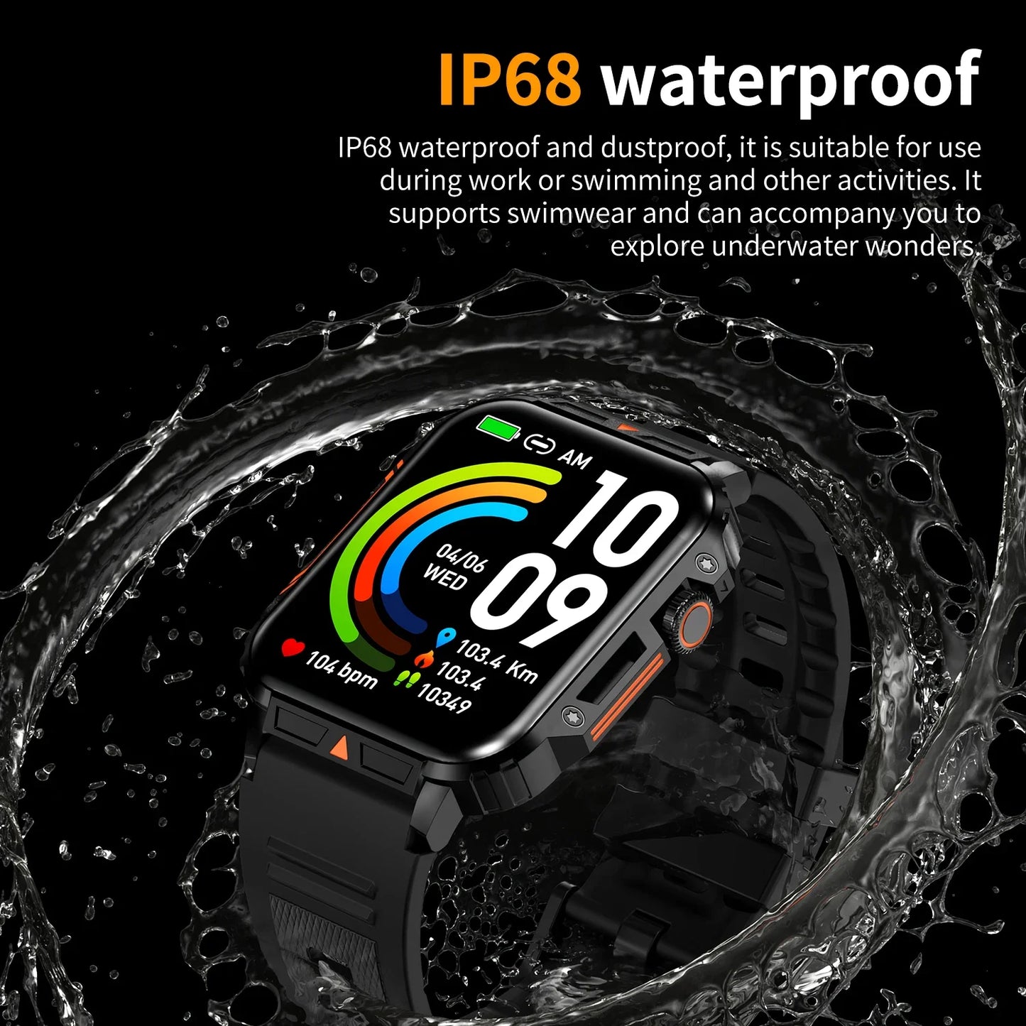 Military Men Smart Watch Health Monitor Bluetooth Call Smartwatch Fitness IP68 Waterproof Sports Watches for Women Android 2024