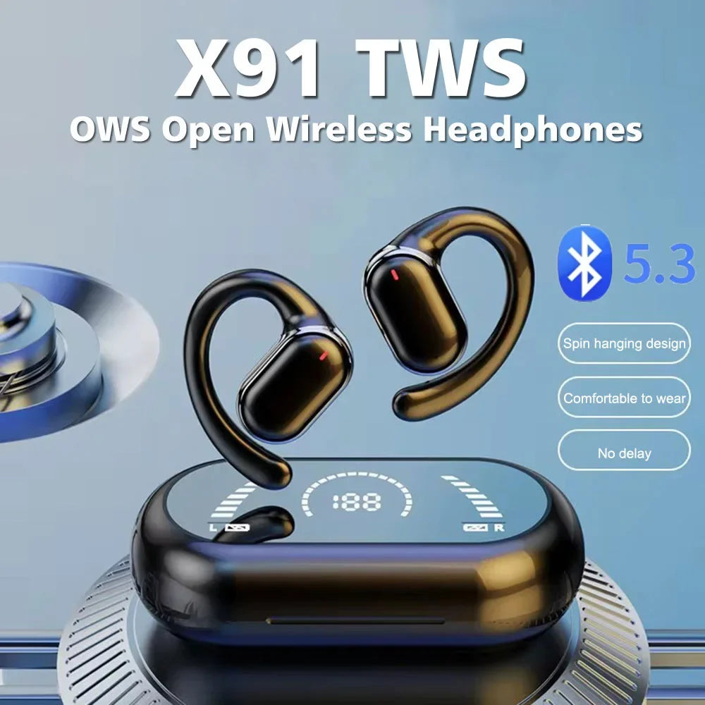 X91 OWS Bluetooth Earphones Sport Wireless Headphones with Mic Gaming Waterproof HiFi Stereo Wireless Earbuds BT5.3