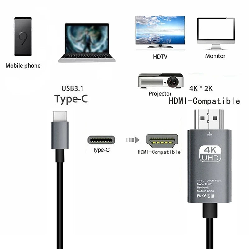 USB C to HDMI Adapter 4K 60Hz Type C Cable HDTV Converter Cable for iPhone 15 TV Converter MacBook Air iPad Samsung Laptop