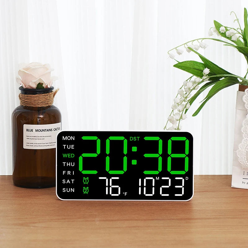 Large Digital Wall Clock Temp Date Week Display Remote Control USB Powered Table Clock Wall-mounted Dual Alarms LED Clocks