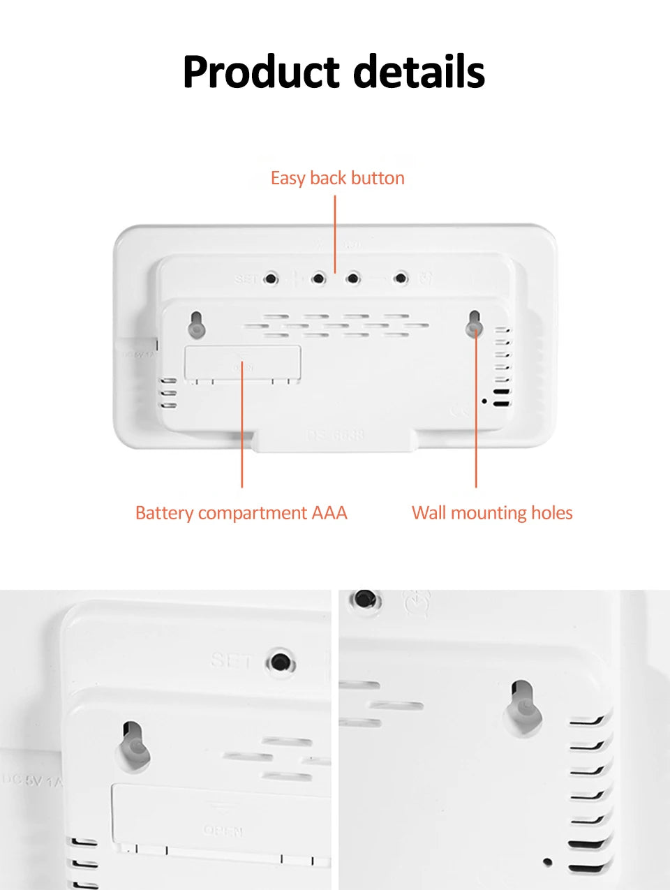 Large Digital Wall Clock Temp Date Week Display Remote Control USB Powered Table Clock Wall-mounted Dual Alarms LED Clocks