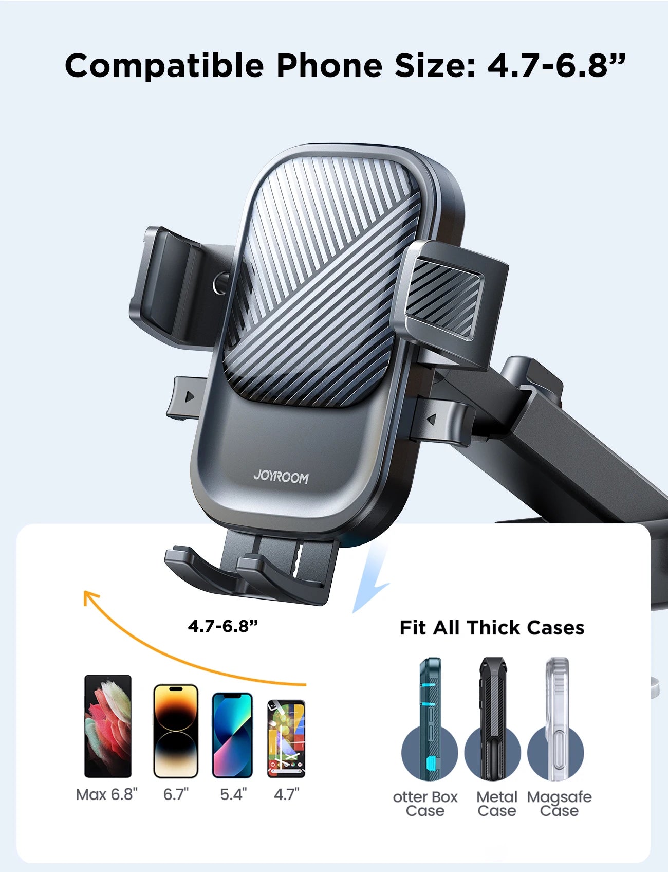 Joyroom Universal Car Mount Phone Holder with Suction Cup Base Dashboard Car Phone Holder for iPhone Samsung, Google, Huawei