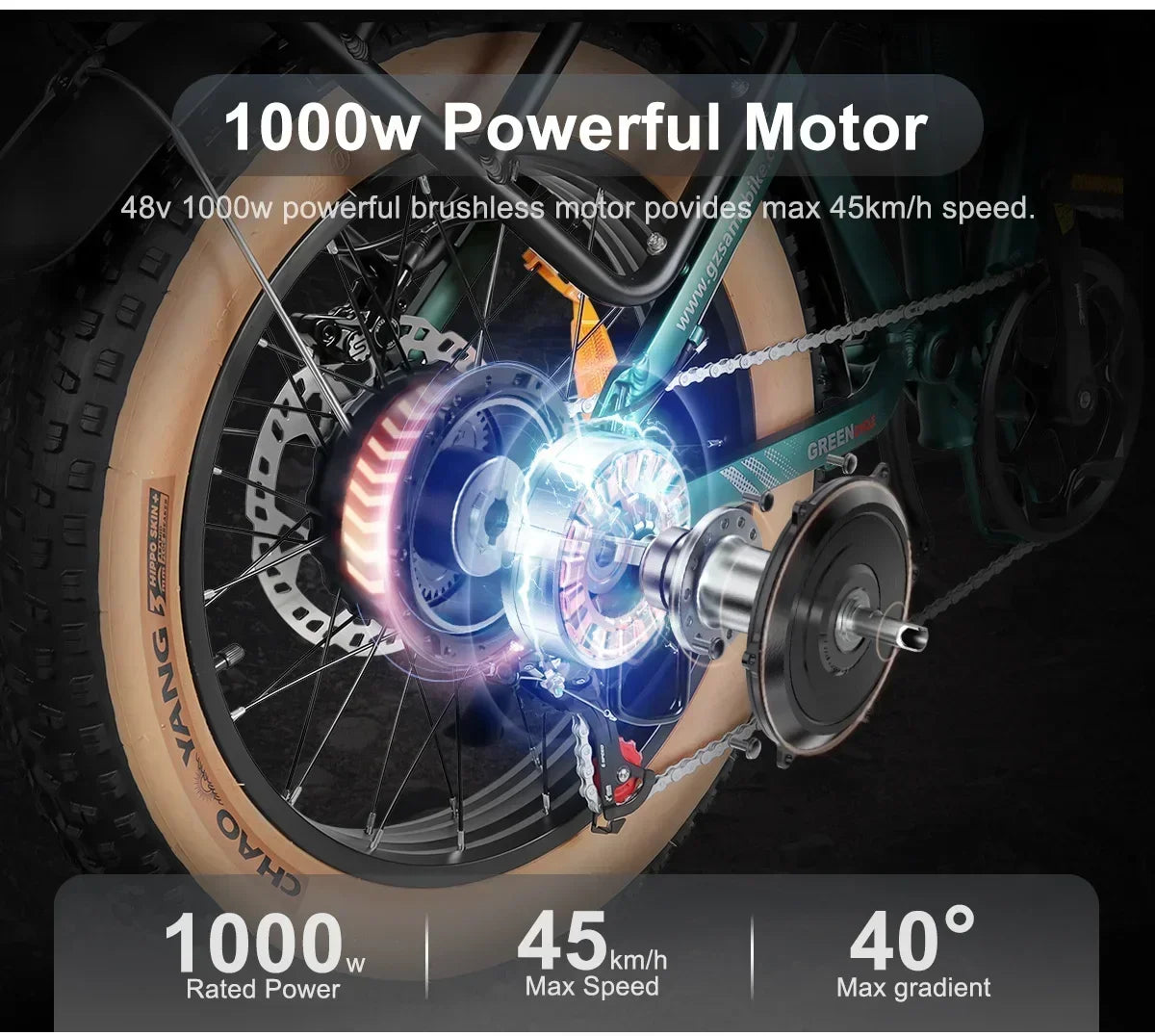 Portable Foldable Electric Bicycle 1000W Powerful motor 15AH lithium battery Electric Bike 20*4.0 tire E-Bike City Mountain Snow