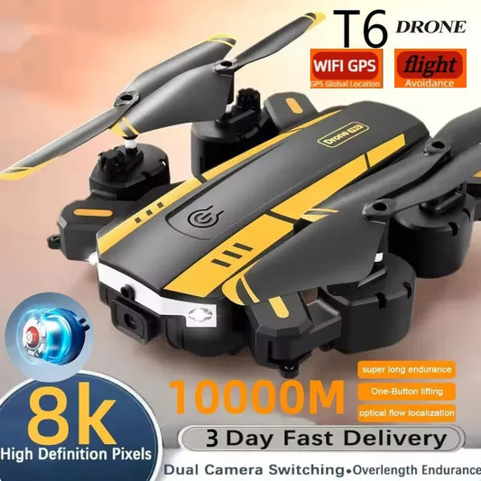 10000m ﻿t6 Drone 8k Profesional 4k Hd Gps Camera Obstacle Avoidance Aerial Photography Optical Flow Foldable Portable Quadcopter