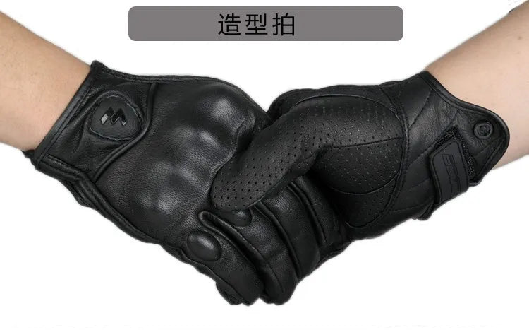 Retro Pursuit Perforated Real Leather Motorcycle Gloves Moto Waterproof Gloves Motorcycle Protective Gears Motocross Gloves gift