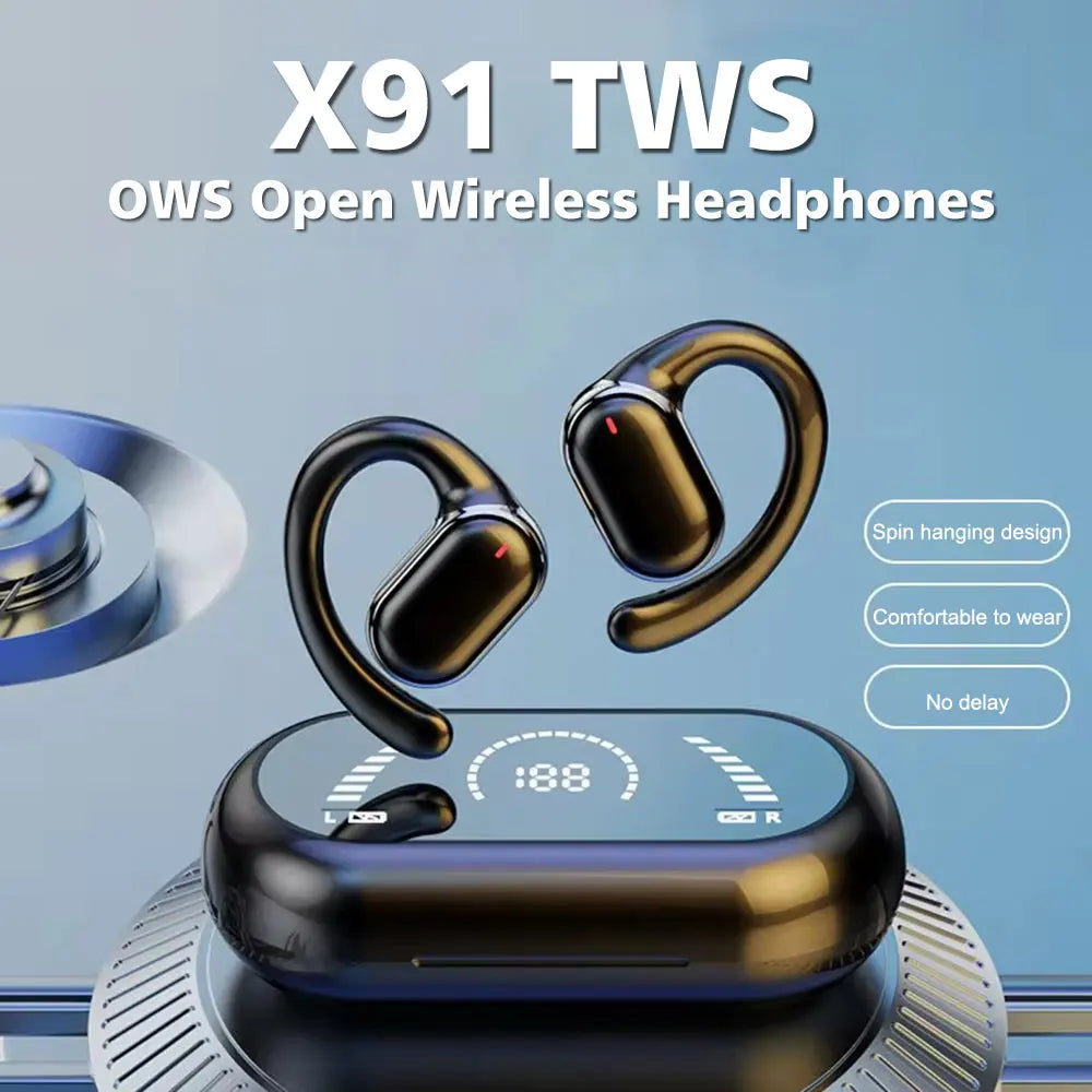 X91 OWS Bluetooth Earphones Sport Wireless Headphones with Mic Gaming Waterproof HiFi Stereo Wireless Earbuds BT5.3