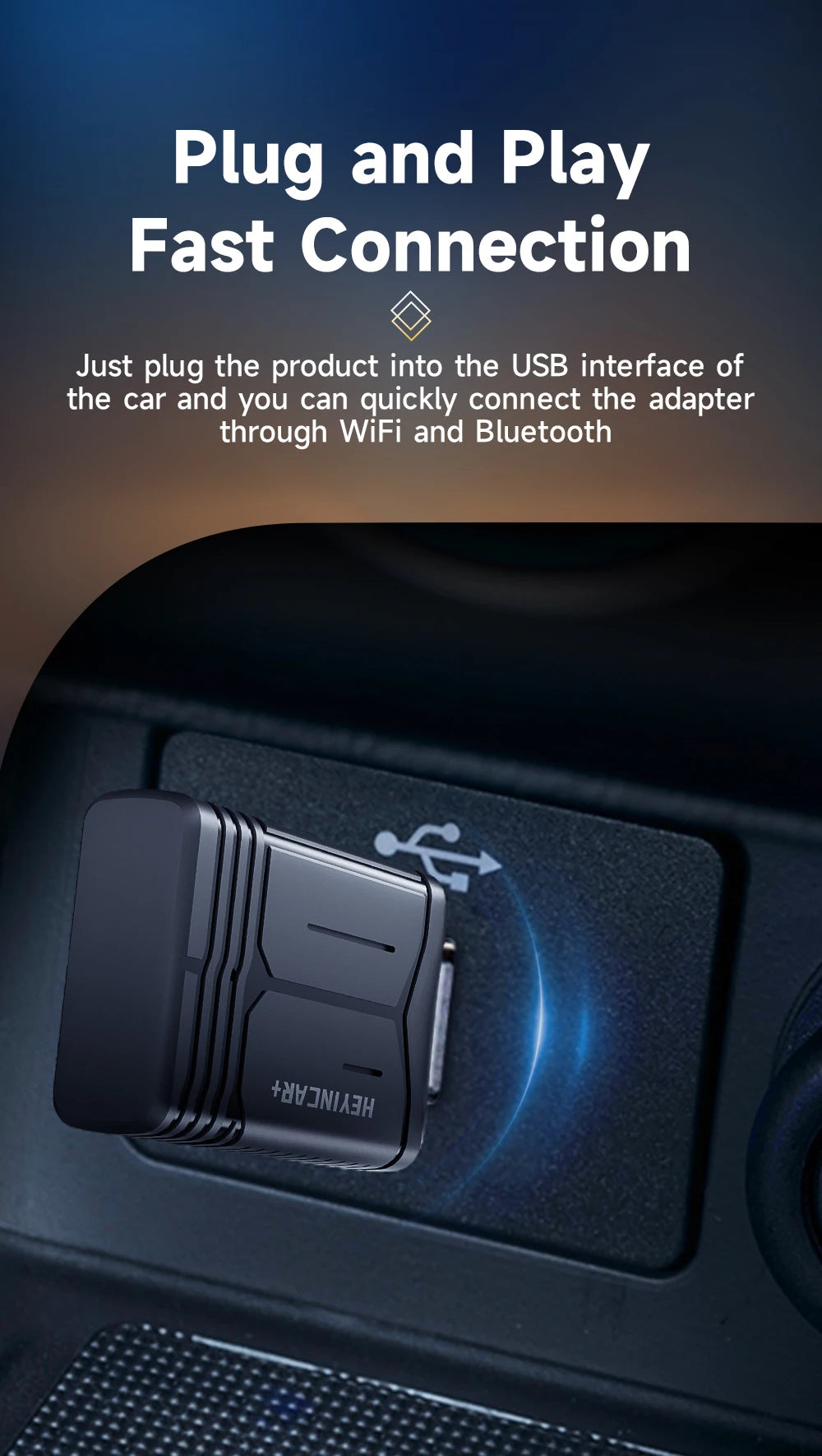 2024 HEYINCAR 2in1 Wireless Android Auto Adapter  Carplay Smart Dongle Plug and Play For  Kia Volvo Audi MG Opel VW Hyundai Jeep