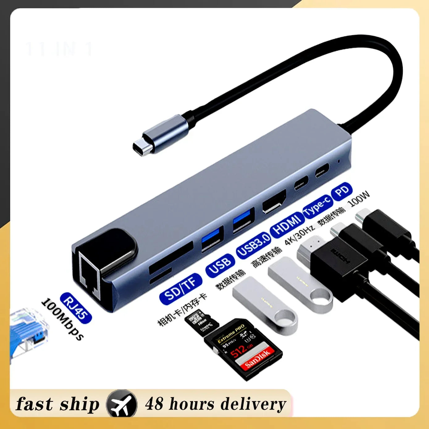 USB C HUB Type C Splitter To HDMI 4K Thunderbolt 3 Docking Station Laptop Adapter With PD SD TF