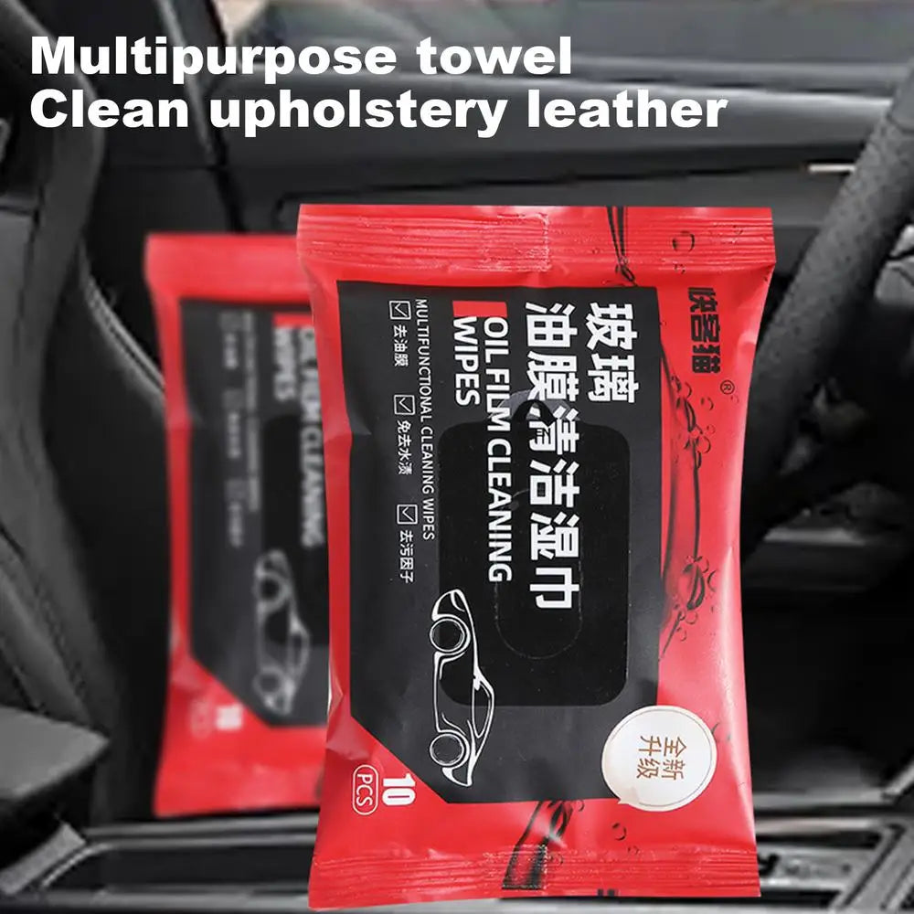 10PCS/Pack Car Oil Stain Cleaner Glass Oil Film Removing Wet Towel Front Windshield Cleaning Vehile Window Decontamination