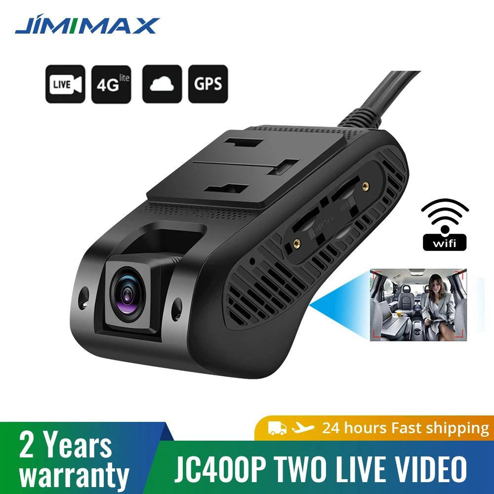 JC400P 4G GPS DashCam Live Car DVR JIMIMAX Wifi Hotspot Vehice Cam 2 Stream Video Cut-Off Fuel 1080P Recorder Front & Inside Kit