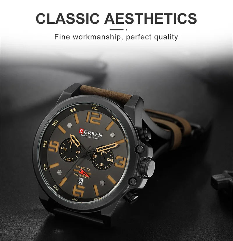 Curren 8314 Quartz Watch for Men Chronograph Sport Mens Watches Clock Leather Male Wristwatch Relogio Masculino Fashion Gift