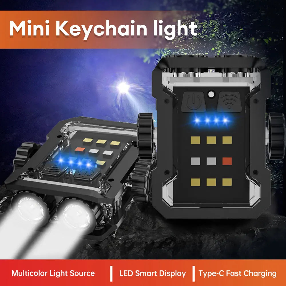 Mini Keychain Flashlight Rechargeable Camping Lamp Safety Warning Light Magnetic Repair Light Outdoor Work Light Emergency Lamp