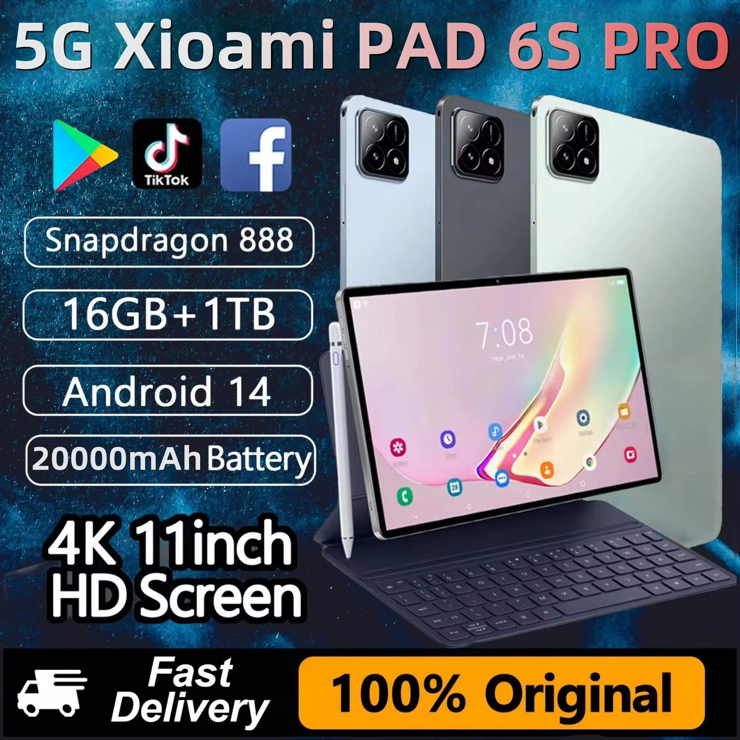 2024 NEW Original XIOAMI Pad 6S Pro Tablet Android 14 11inch HD 16GB+1T 20000mAh 5G Dual SIM PhoneCall Bluetooth WiFi Tablets PC