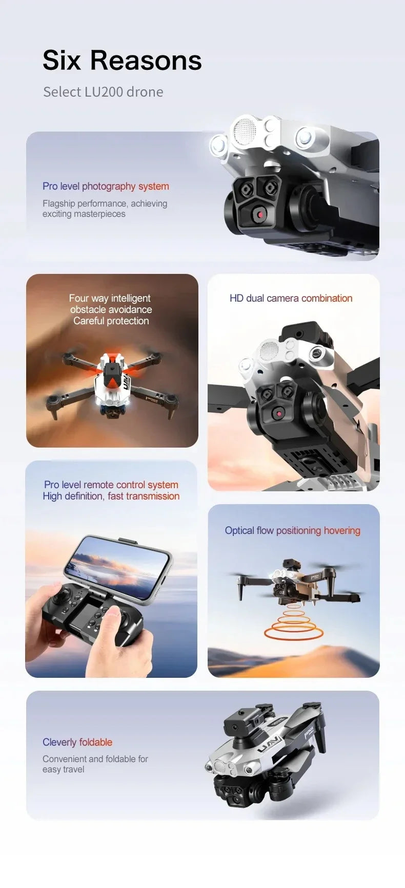 Lenovo LU200 Pro RC Drone 8K GPS HD Aerial Photography Triple-camera Omnidirectional Obstacle Avoidance Brushless Drone 10000m