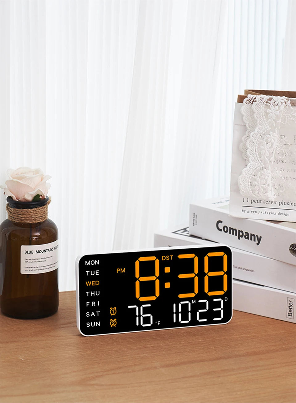 Large Digital Wall Clock Temp Date Week Display Remote Control USB Powered Table Clock Wall-mounted Dual Alarms LED Clocks