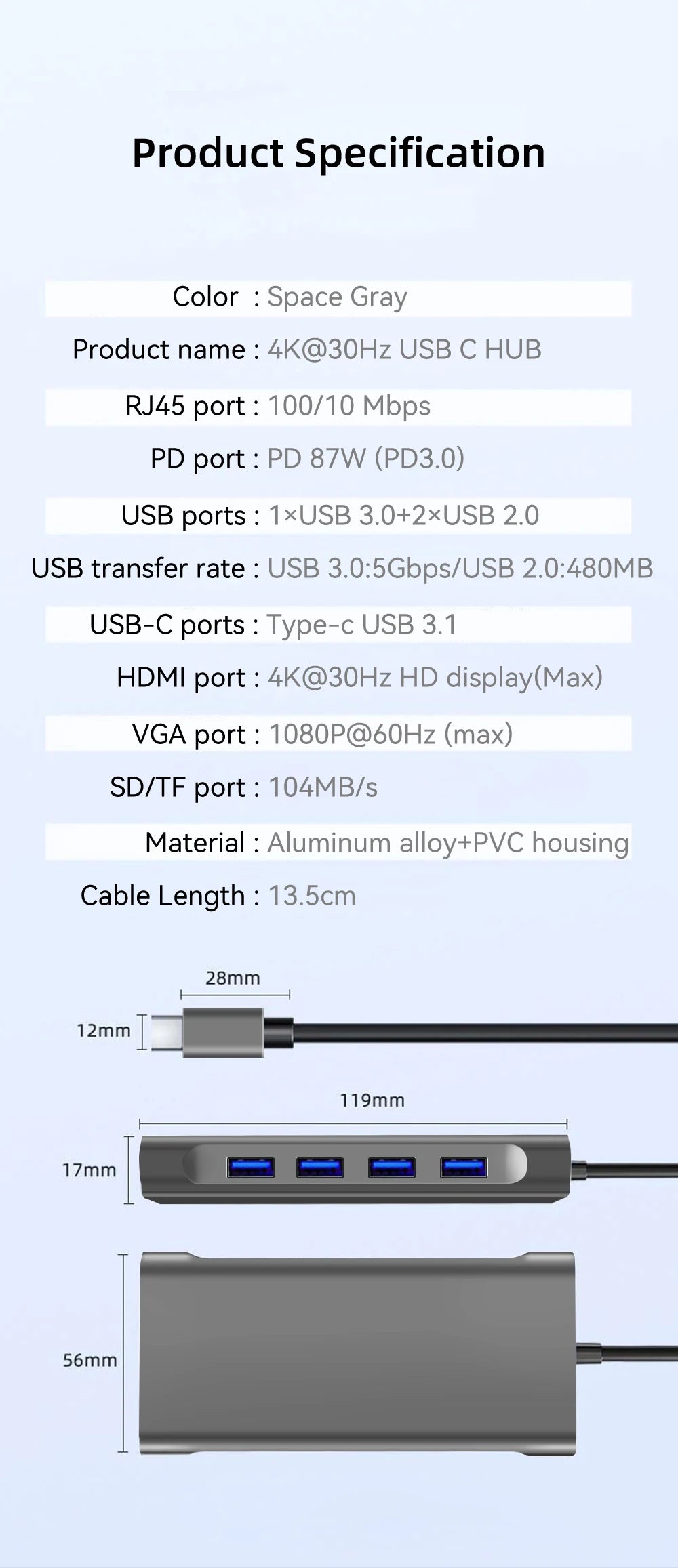 11 in 1 USB C 3.0 Hub Type C Laptop Adapter to 4K HDMI-Compatible VGA RJ45 Lan Ethernet SD/TF Card 87W PD Dock Station Splitter