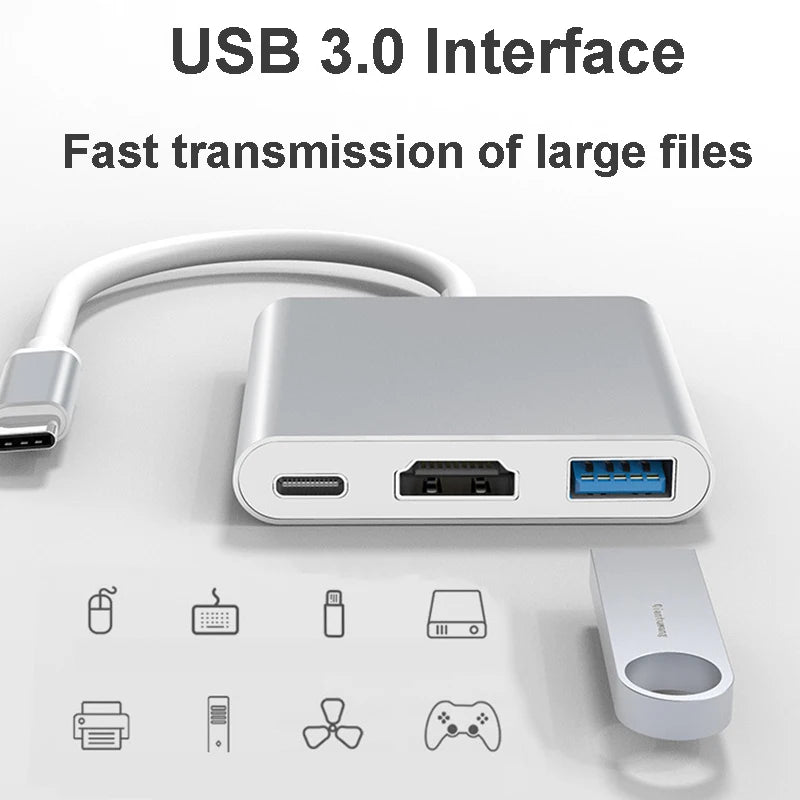 3 in 1 TYPE C HUB USB C to HDMI Splitter HUB Type-c to HDMI-compatible USB3.0 Docking Station For MacBook AirPro Samsung