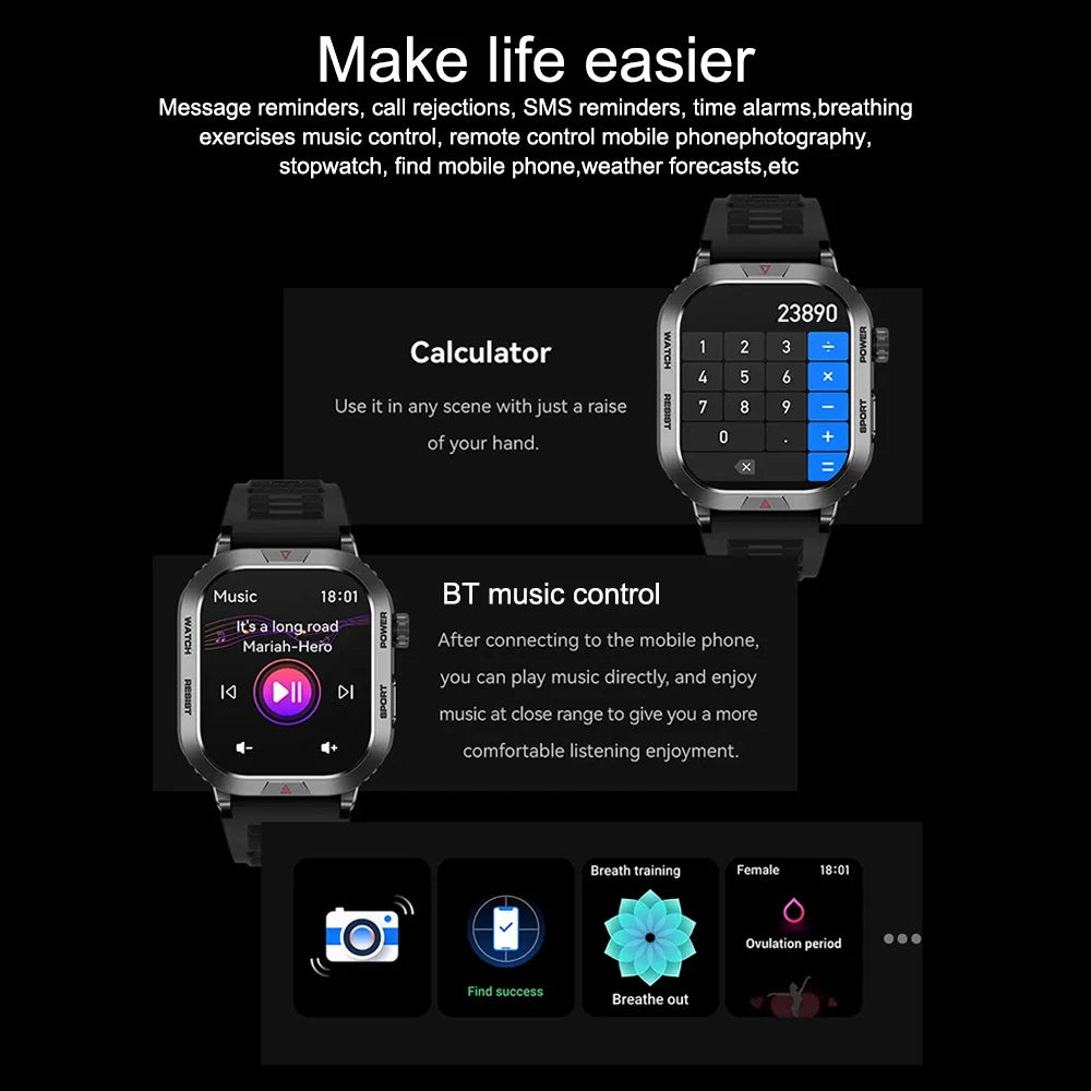 Smart Watch Men Women For Android iOS IP68 Waterproof 2 Inch Bluetooth Voice Call Heart Rate Sleep Monitoring Sports Smartwatch