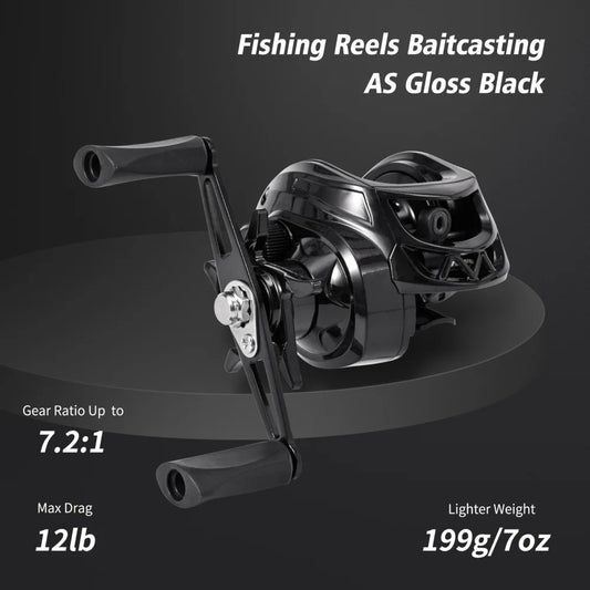 Fishing Reel Baitcasting Gear Ratio 7.2:1 Casting Reel Right / Left Handed 12LB Max Drag For Outdoor Freshwater Saltwater