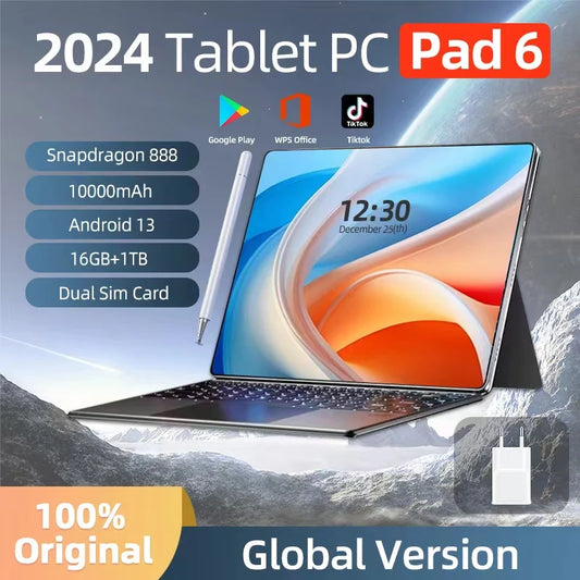 2024 Original Global Version Pad 6 Pro Tablet PC Snapdragon 888 Android 13 10000mAh HD 4K Screen RAM 16GB ROM 1TB 5G WIFI Mi Tab