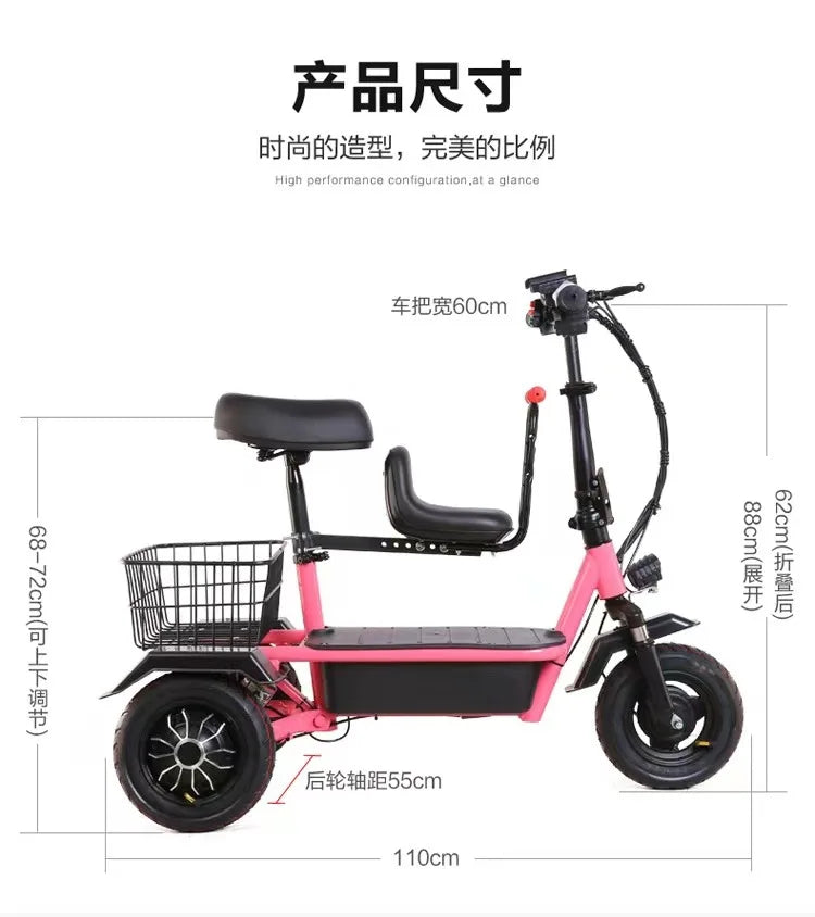 New Electric Bike 350W motor 48V25AH Lithium battery parent-child Electric vehicle two-seat Elderly scooter mountain E-bicycle