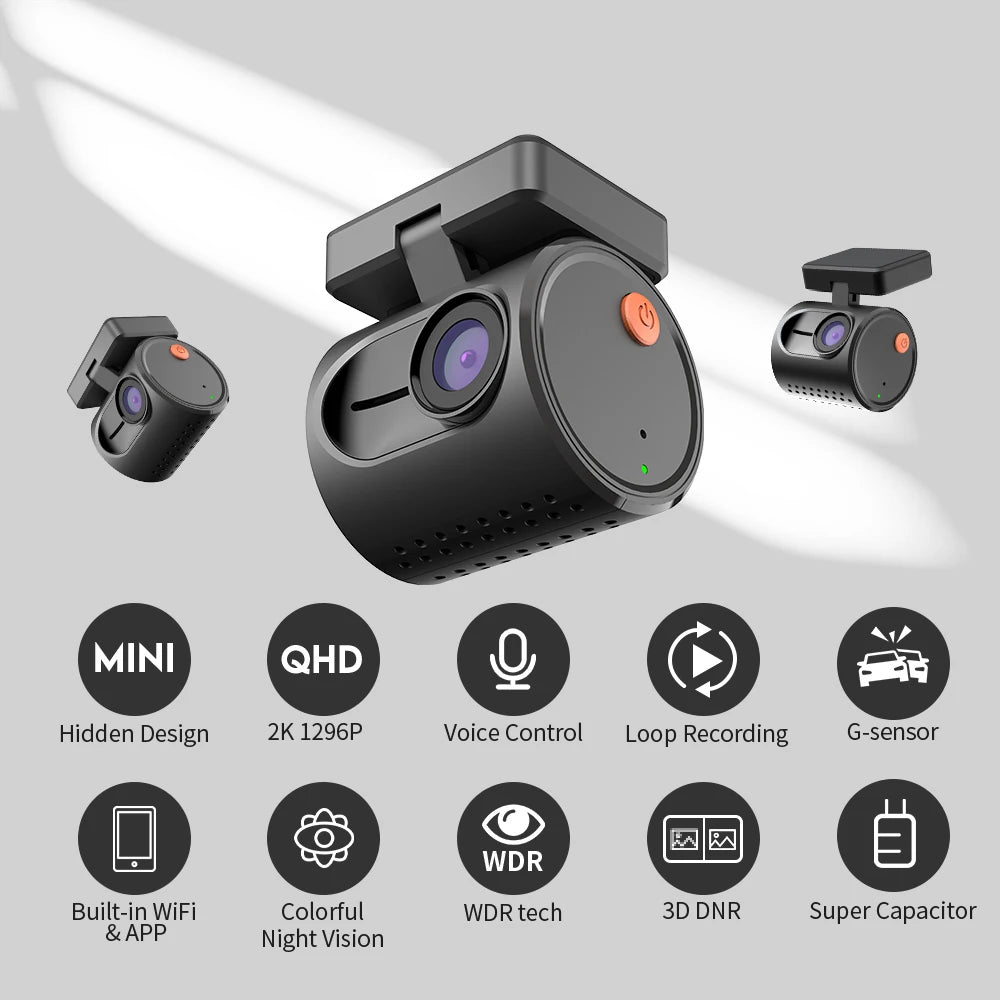 2K Mini Dash Camera For Car DVR KAWA MINI 3 Hidden Dash Cam Video Recorder Emergency Voice Control Night Vision WiFi APP Monitor