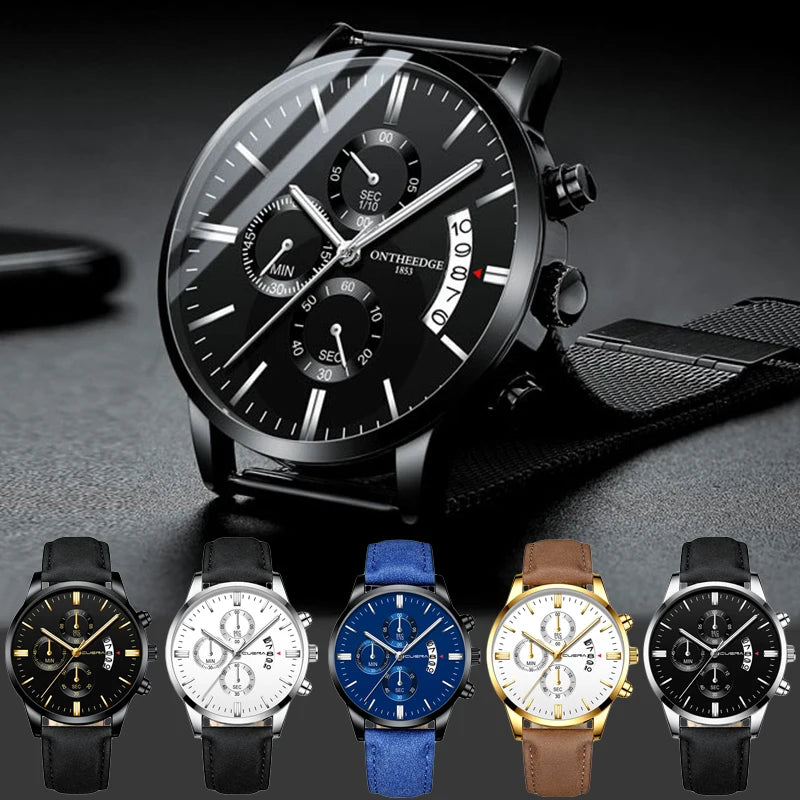 Business Men's Watch Brand Luxury Male Quartz Watches Minimalist Casual Leather Strap Digital Calendar Wristwatch Men Clock