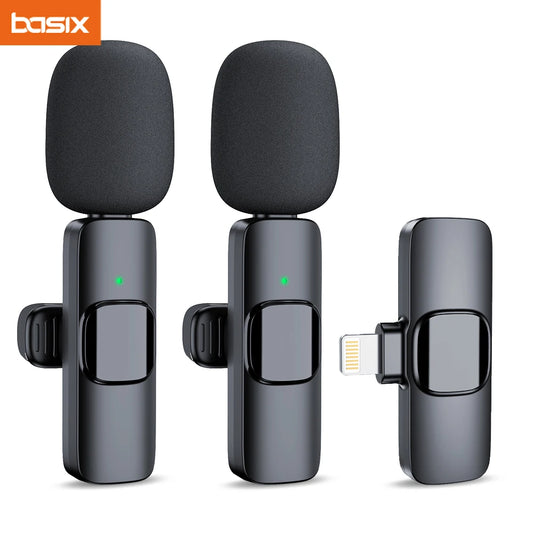 Basix 2.4G Wireless Lavalier Microphone Portable Audio Video Recording Mini Mic for iPhone Android Live Broadcast Gaming Phone