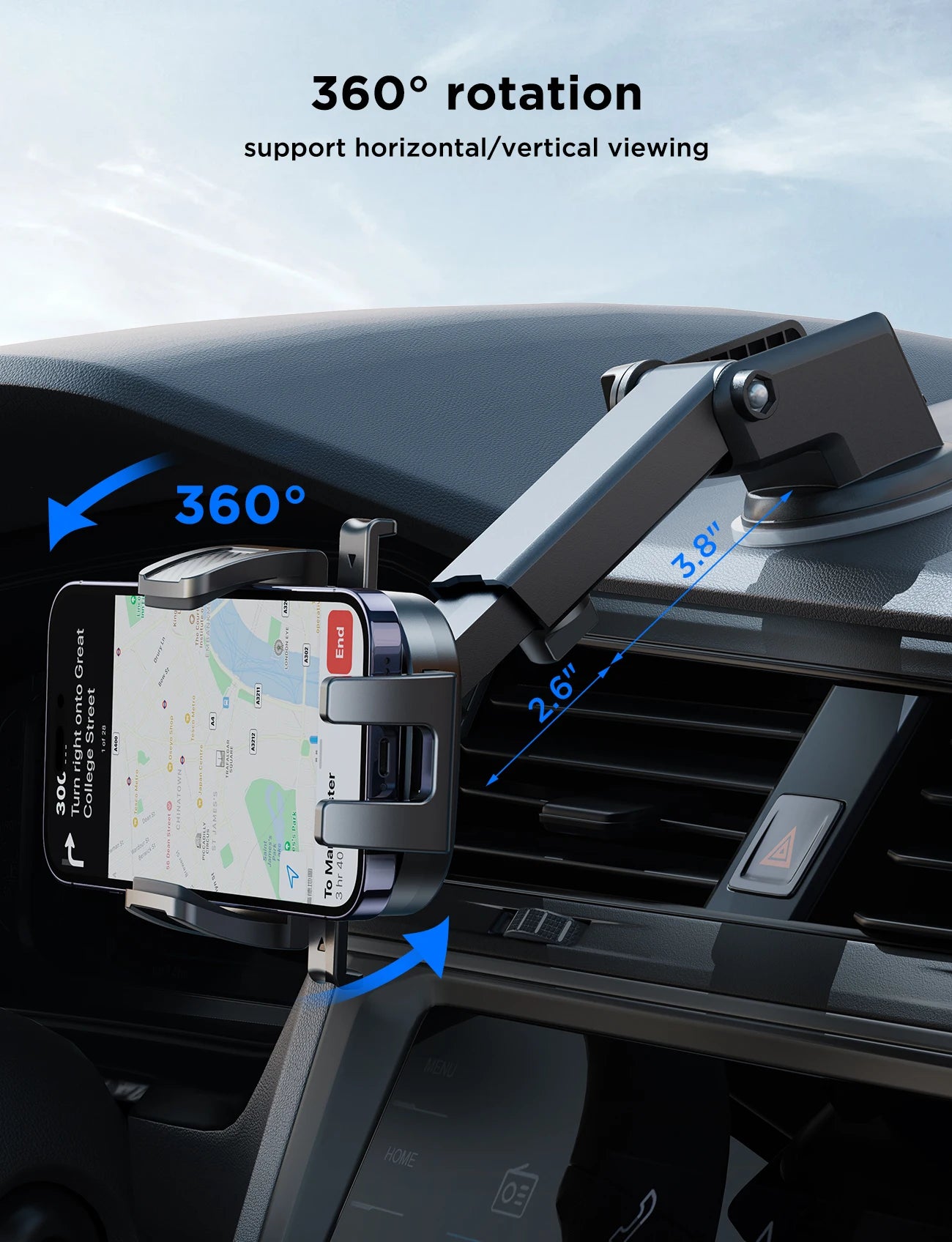 Joyroom Universal Car Mount Phone Holder with Suction Cup Base Dashboard Car Phone Holder for iPhone Samsung, Google, Huawei